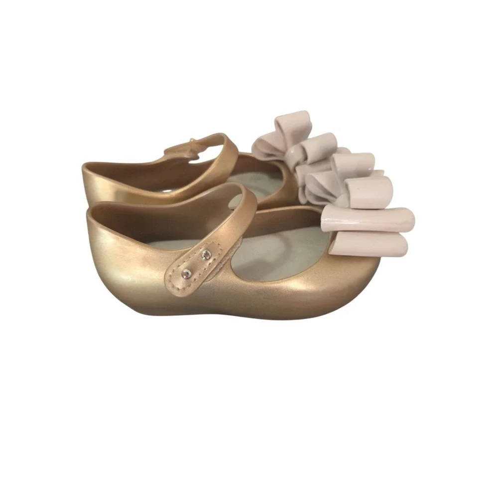 Mini Melissa Gold Bow Mary Jane Flats Girls Size 5 Toddler EU 20/21